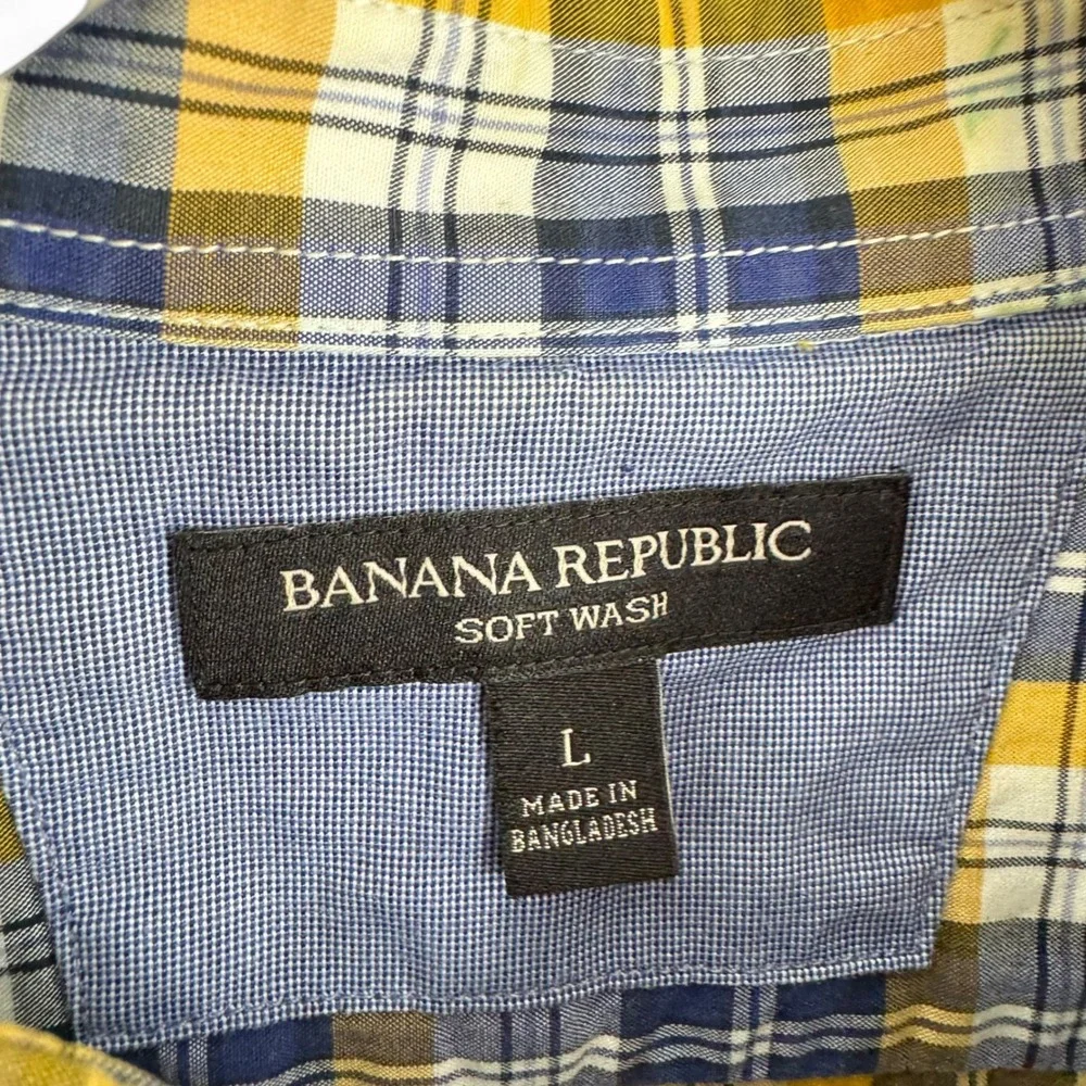 Banana Republic Soft Wash Mens Large Blue Yellow Plaid‎ Cotton Button Down Shirt